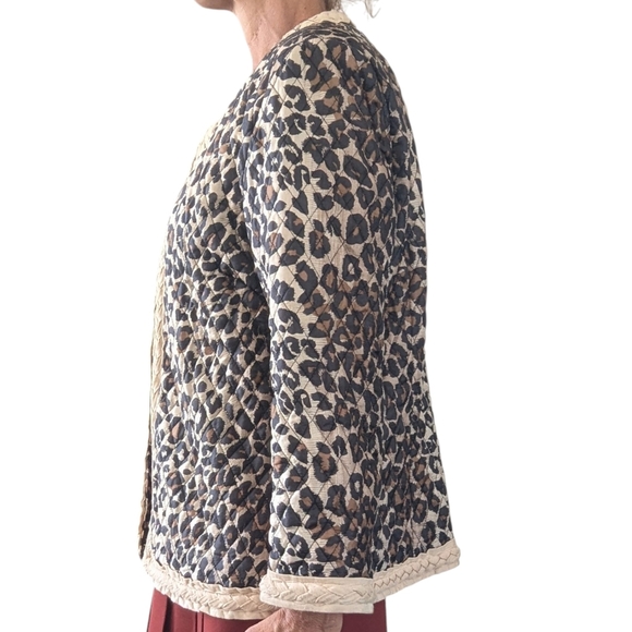 Vintage Carole Little Silk Quilted Leopard Print Cardigan Jacket Women’s L - Picture 3 of 10